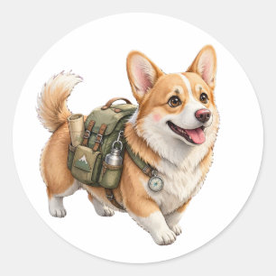 Adesivo de Aquarela Aventura de Corgi Hiking