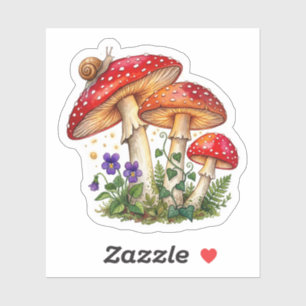 Adesivo de Aquarela de Caracol de Cogumelo Encanta