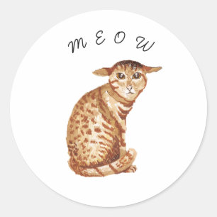 Adesivo de Aquarela de Gato Meow Fofo