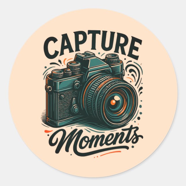 Adesivo de Arte de Câmera Retro 'Capture Moments' (Frente)