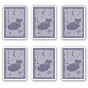Adesivo de Arte Popular Noturna Caprichosa de Gato