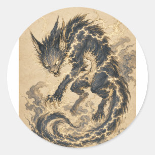 Adesivo de Arte Raiju Gold Tail Yokai Japonês