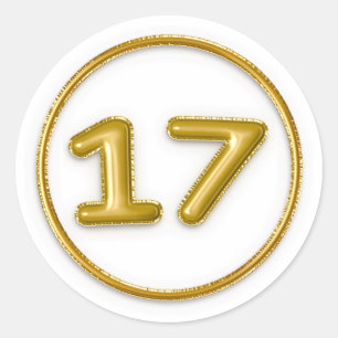Adesivo de balão número 17 redondo dourado