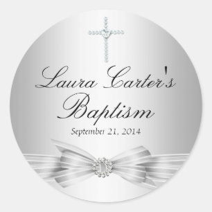 Adesivo de Batismo com Arco de Prata e Cruz