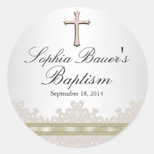 Adesivo de Batismo com Renda e Cruz Bonita