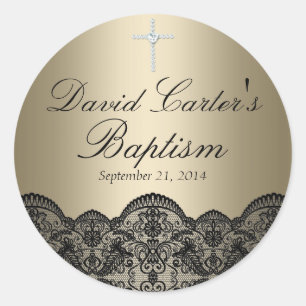 Adesivo de Batismo Ouro com Renda e Cruz Bonito