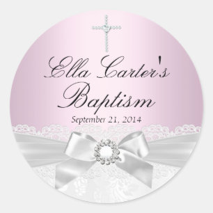 Adesivo de Batismo Pink White Lace & Cross
