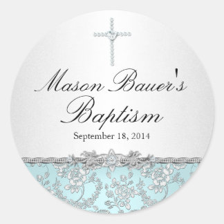 Adesivo de Batismo Rosa Azul e Cruz