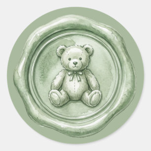 Adesivo de Bebê de Urso Verde Salvia Selo de Cera