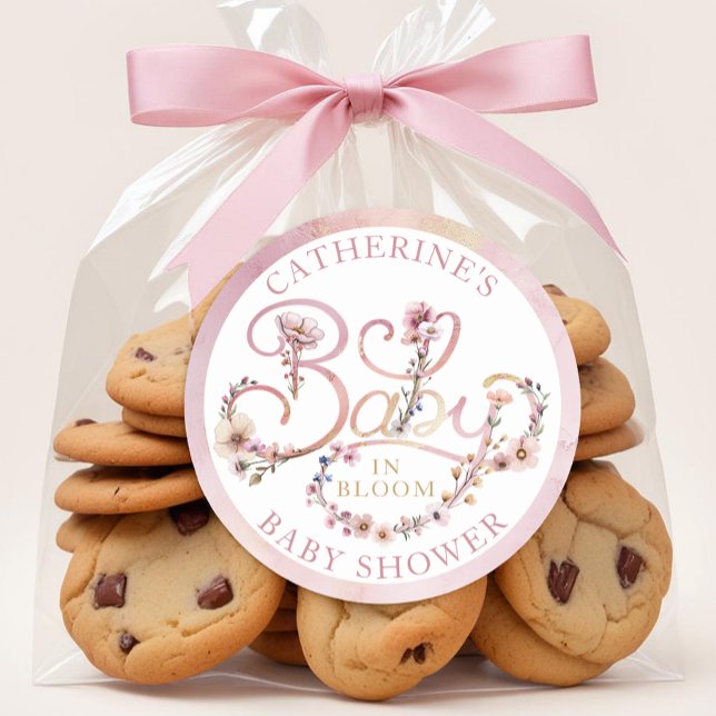 Adesivo de Bebê em Flor de Rosa Desbotada – Boho W (Wildflower Dusty Pink Baby Shower Favor)