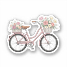 Adesivo de Bicicleta Rosa Antiga com Cestas Florai