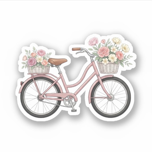 Adesivo de Bicicleta Rosa Antiga com Cestas Florai (Frente)