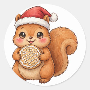 Adesivo de Biscoito de Natal com Esquilo Fofo e Ch
