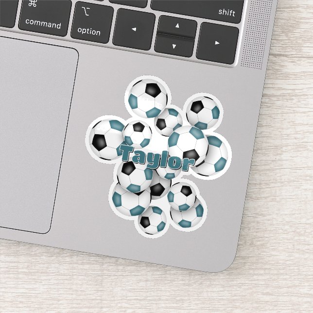 adesivo de bolas de futebol preto teal com nome (Detalhe)