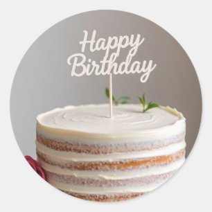 adesivo de bolo minimalista de aniversário feliz