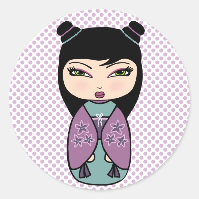 Adesivo de boneca Kokeshi, brilhante, 3 polegadas  (Frente)