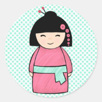 Adesivo de boneca Kokeshi, brilhante, 7,62 cm (fol