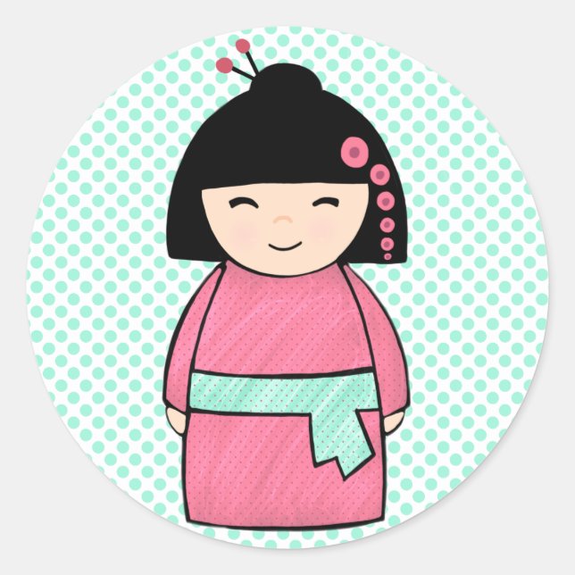 Adesivo de boneca Kokeshi, brilhante, 7,62 cm (fol (Frente)