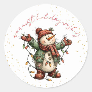 Adesivo de Boneco de Neve Fofo com Luzes de Natal