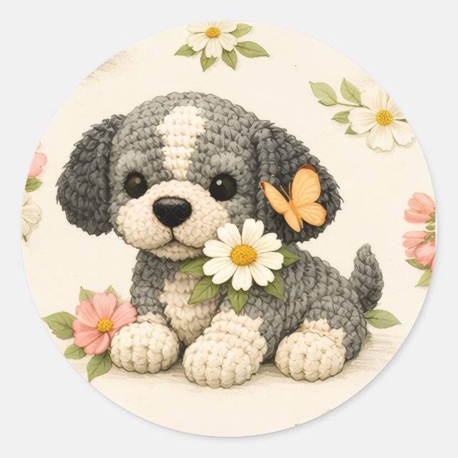 Adesivo de Borboleta Floral de Cachorrinho Fofo –  (Frente)