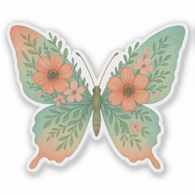 Adesivo de Borboleta Floral Pastel (Frente)