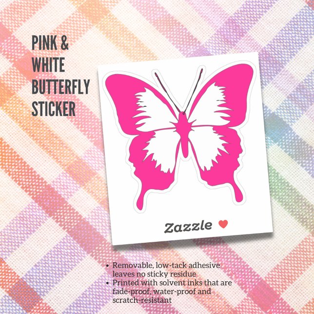 Adesivo de borboleta rosa e branca (Pink & White Butterfly Sticker)