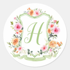 Adesivo de Brasão Floral Aquarela Monograma