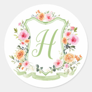 Adesivo de Brasão Floral Aquarela Monograma