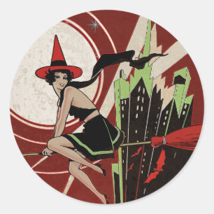 Adesivo de Bruxa de Halloween Vintage Noite das Br