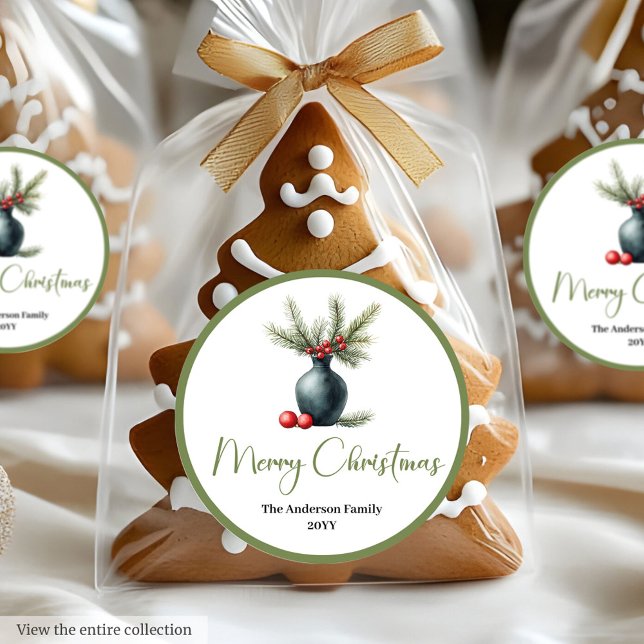Adesivo de Buquê de Natal Minimalista Boêmio (Bohemian Minimalist Christmas Bouquet Sticker)