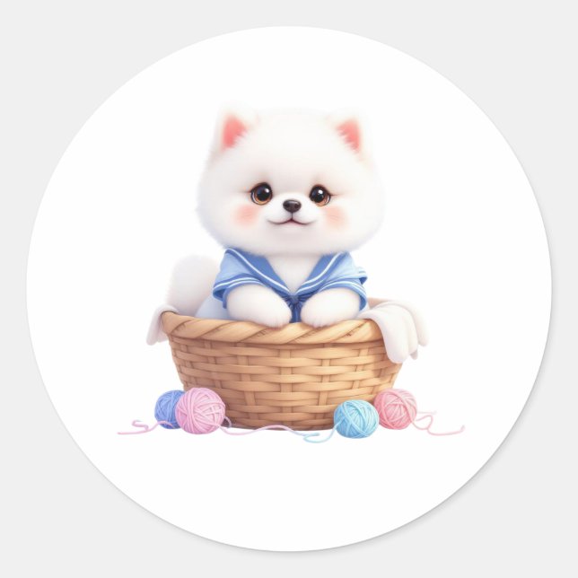 Adesivo de Cachorrinho Fofo em Cesta (Frente)