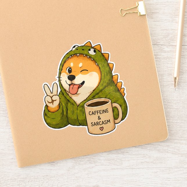 Adesivo de Cachorro Cafeína e Sarcasmo (Notebook)