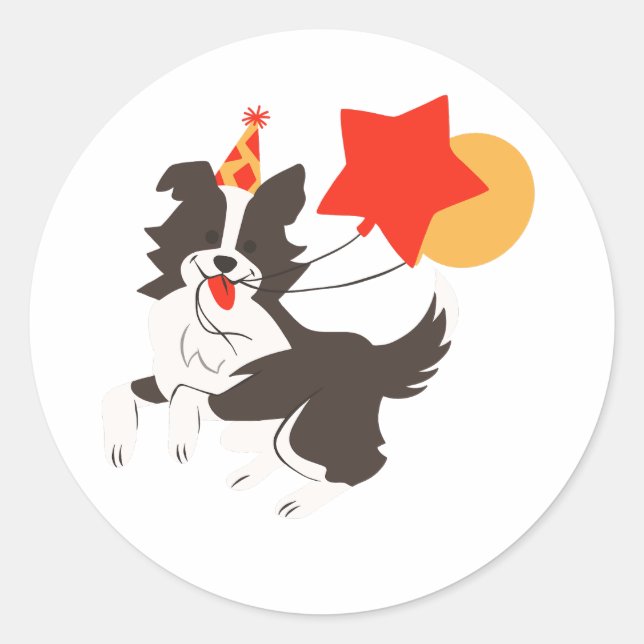 Adesivo de Cachorro Fofo Border Collie com Balões (Frente)