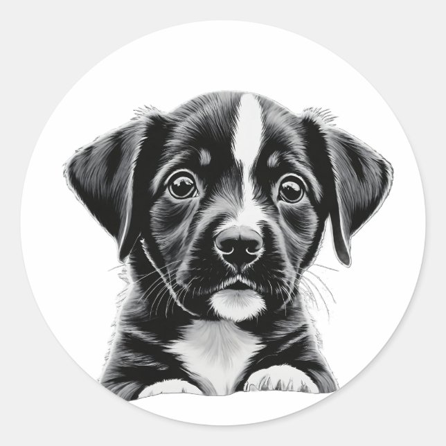 Adesivo de Cachorro Preto e Branco Fofo – Cachorro (Frente)