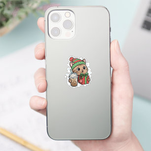 Adesivo de café de gato Kawaii