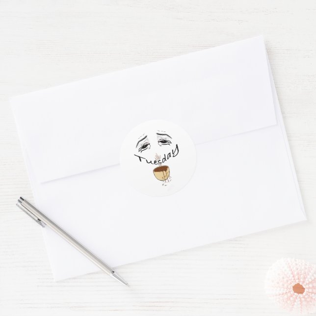 Adesivo de Café de Terça-Feira Engraçado e Cansado (Envelope)