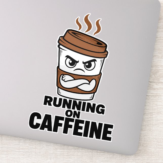 Adesivo de café engraçado Correndo com cafeína (Detalhe)