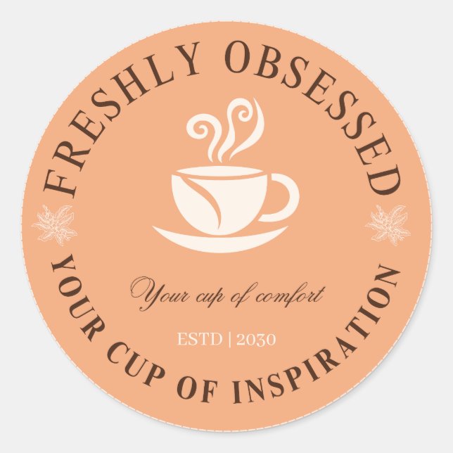 Adesivo de Café Pêssego Recentemente Obsessivo (Frente)