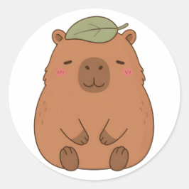 Adesivo de Capivara Fofa com Folha Verde na Cabeça