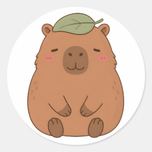 Adesivo de Capivara Fofa com Folha Verde na Cabeça