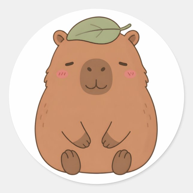 Adesivo de Capivara Fofa com Folha Verde na Cabeça (Frente)