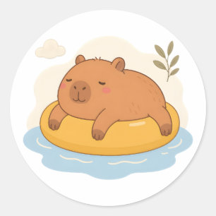 Adesivo de Capivara Fofa Flutuando na Piscina para