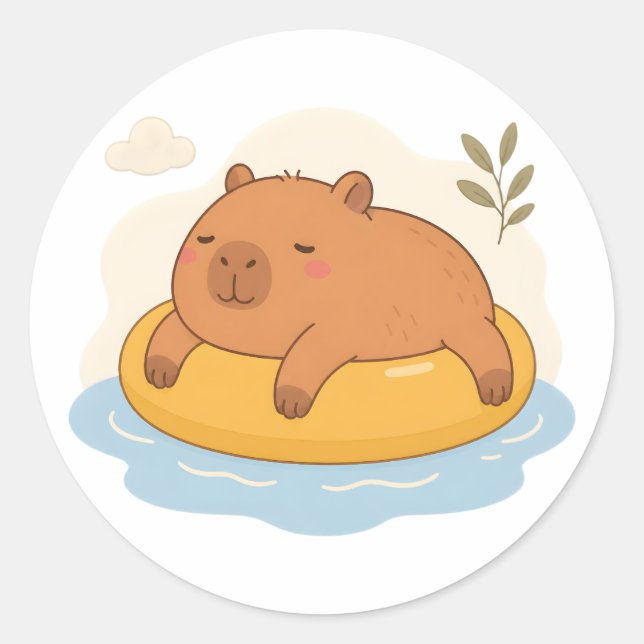 Adesivo de Capivara Fofa Flutuando na Piscina para (Frente)