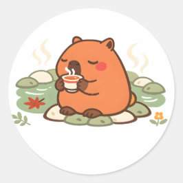Adesivo de Capivara Fofa na Hora do Chá no Onsen