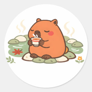 Adesivo de Capivara Fofa na Hora do Chá no Onsen