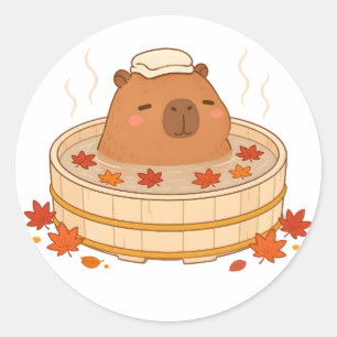 Adesivo de Capivara Fofa no Onsen de Outono com Fo