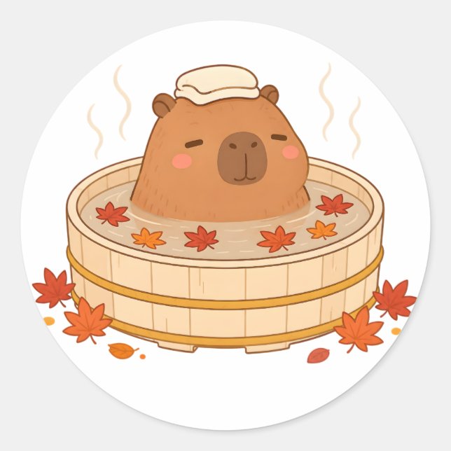 Adesivo de Capivara Fofa no Onsen de Outono com Fo (Frente)