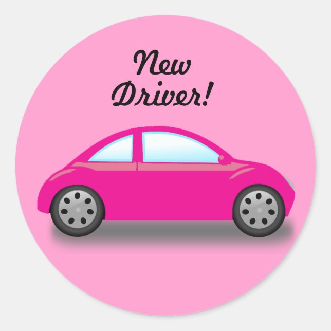 Adesivo de Carro Rosa Motorista Novo Fofo (Frente)