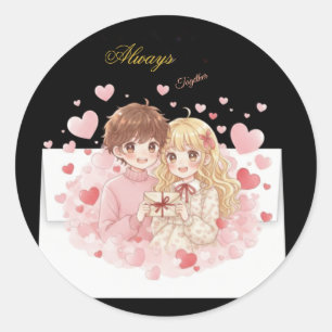 Adesivo de Carta de Amor de Casal Chibi Fofo - Est