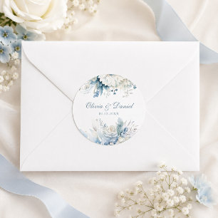 Adesivo de Casamento Azul Empoeirado com Nomes e D